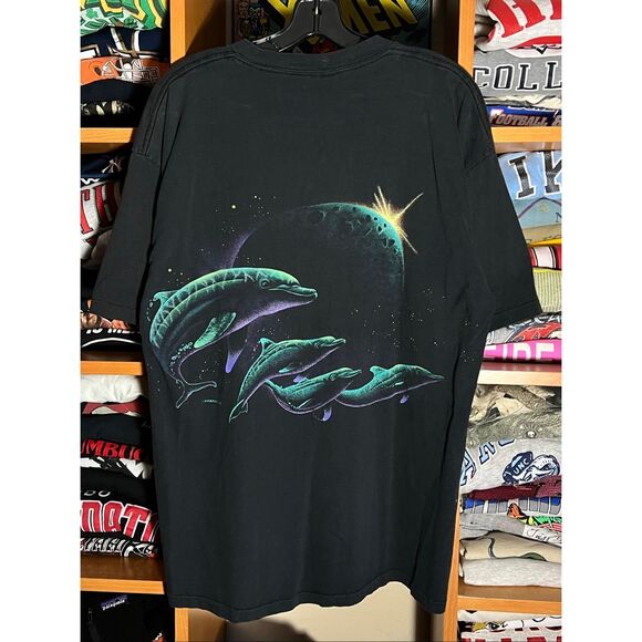 Vintage 90s Habitat Dolphin Outer Space AOP Nature Tee - Picture 3 of 5